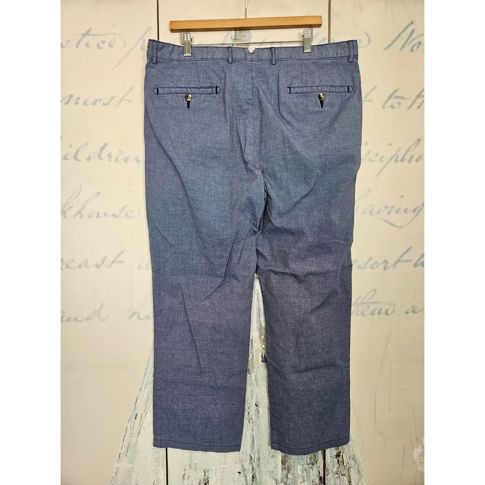 Cremieux Chino Pants 38x30 Blue Micro Check Cotton Straight Leg Business Casual